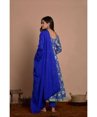 blue block printed anarkali set 4