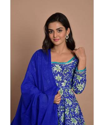 blue block printed anarkali set 5