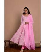 pink anarkali with pant and dupatta