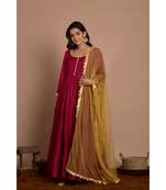 maroon anarkali with golden dupatta