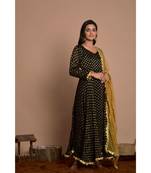 Black flared anarkali set with golden dupatta