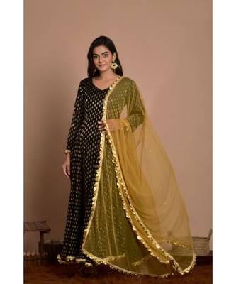 Black flared anarkali set with golden dupatta 2