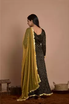 Black flared anarkali set with golden dupatta