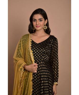 Black flared anarkali set with golden dupatta 5
