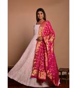 Pink chikankari anarkali with magenta gharchola dupatta
