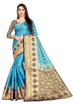 blue Banarasi Silk Woven Designer Saree For Women 1