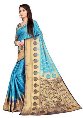 blue Banarasi Silk Woven Designer Saree For Women 2