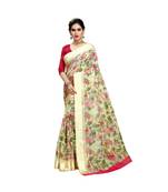 cream printed cotton saree with blouse