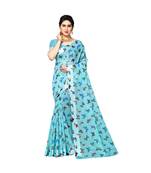 blue printed cotton saree with blouse