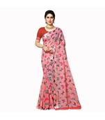 pink printed cotton saree with blouse