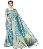 blue woven art silk saree with blouse