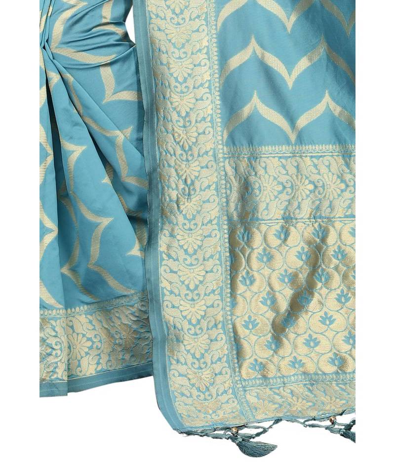 blue woven art silk saree with blouse