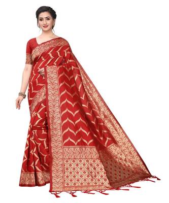 red woven art silk saree with blouse 1