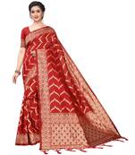 red woven art silk saree with blouse
