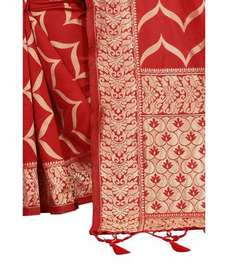 red woven art silk saree with blouse 2