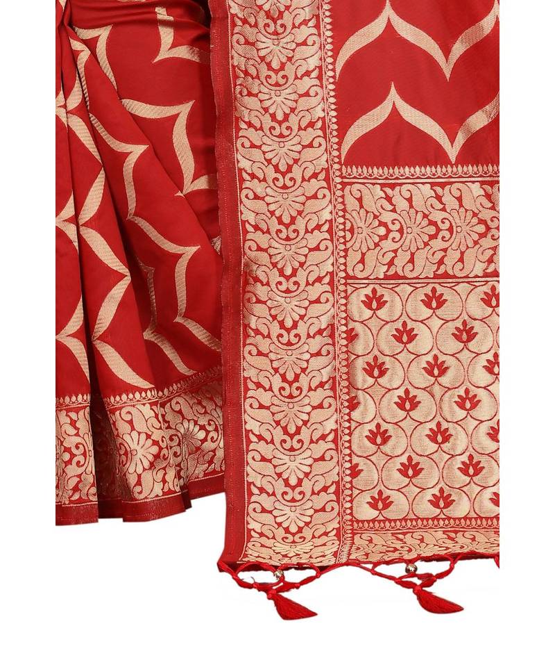 red woven art silk saree with blouse