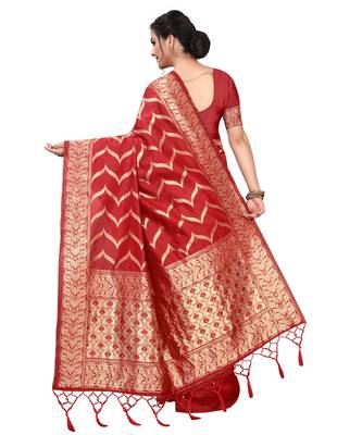 red woven art silk saree with blouse 4