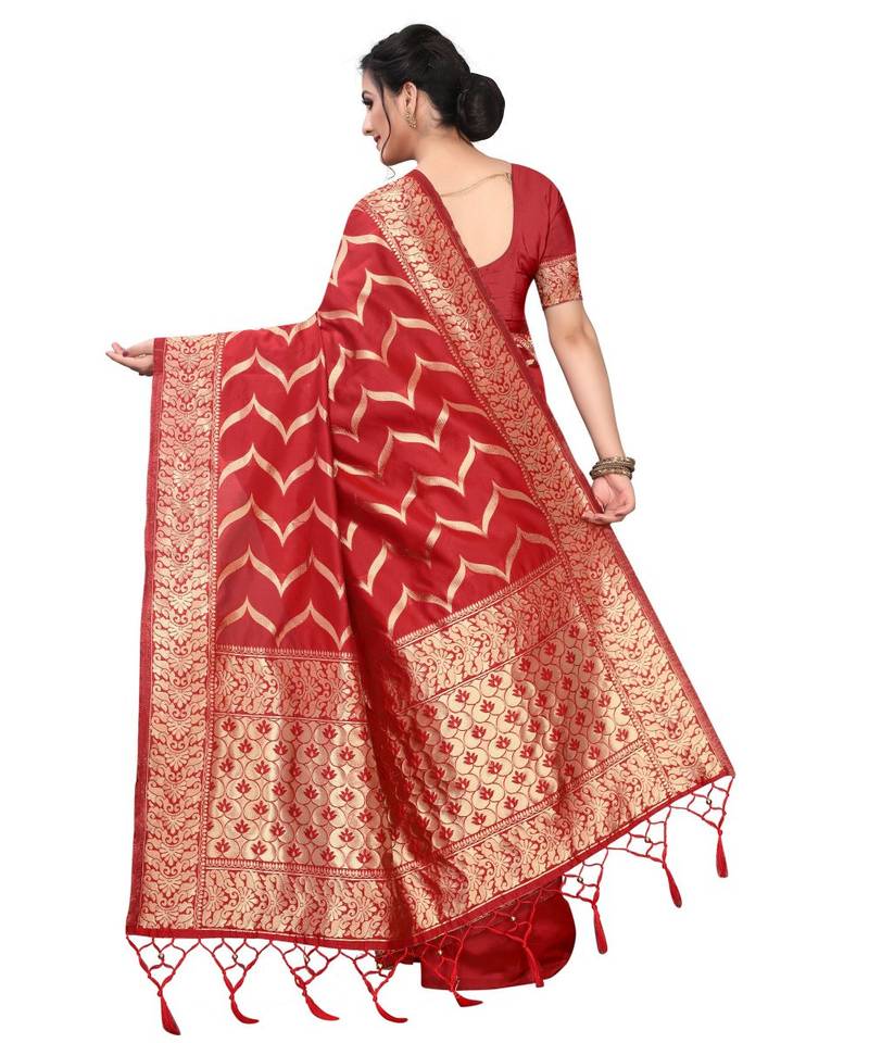 red woven art silk saree with blouse