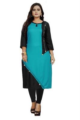Turquoise plain rayon ethnic-kurtis 1