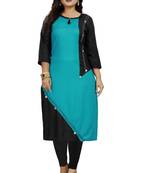 Turquoise plain rayon ethnic-kurtis