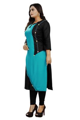 Turquoise plain rayon ethnic-kurtis 2