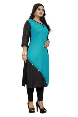 Turquoise plain rayon ethnic-kurtis 3