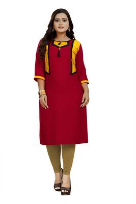 Blood-red plain rayon diwali-kurtis 1