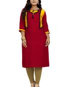 Blood-red plain rayon diwali-kurtis