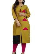 Mustard hand woven rayon ethnic-kurtis