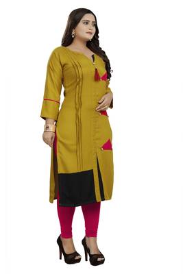 Mustard hand woven rayon ethnic-kurtis 3