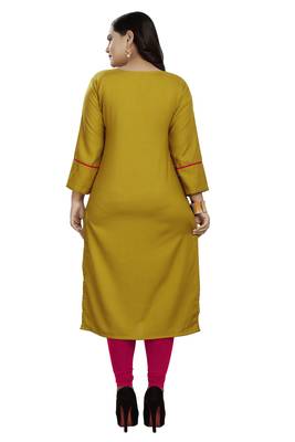 Mustard hand woven rayon ethnic-kurtis 4