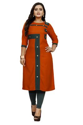 Orange hand woven rayon ethnic-kurtis 1