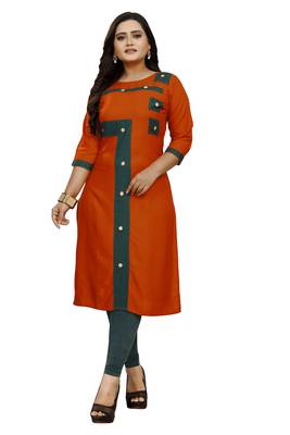 Orange hand woven rayon ethnic-kurtis 2