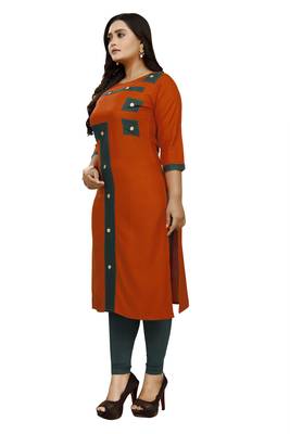 Orange hand woven rayon ethnic-kurtis 3