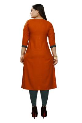 Orange hand woven rayon ethnic-kurtis 4