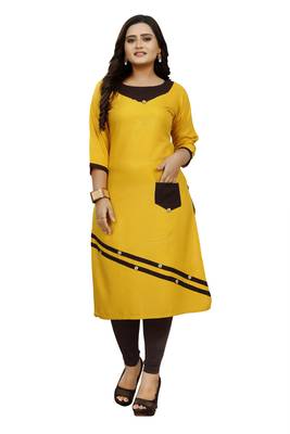 Yellow hand woven rayon ethnic-kurtis 1