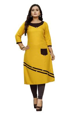 Yellow hand woven rayon ethnic-kurtis 4