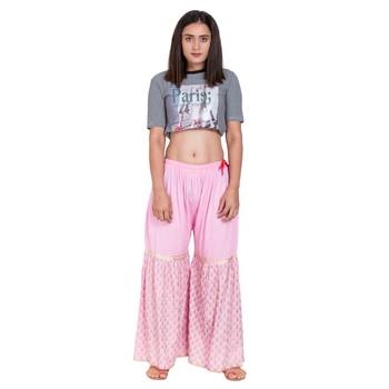 Pink printed rayon harem pants 1