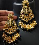 Black  Meenakari Butterfly Design Chandbali Drop & Dangle Earrings