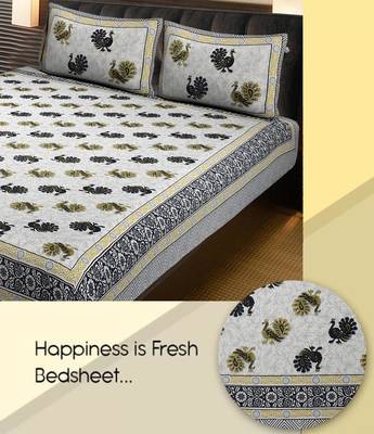 100% Cotton Printed Jaipuri Double Bedsheet with 2 Pillow Covers 1