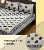 100% Cotton Printed Jaipuri Double Bedsheet with 2 Pillow Covers