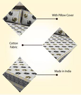 100% Cotton Printed Jaipuri Double Bedsheet with 2 Pillow Covers 2
