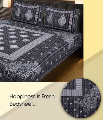 AJ Home 100% Cotton Premium Double Size Bedsheet with Two Pillow Covers 1
