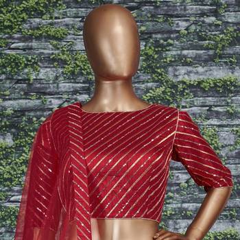 Red Zari and Sequins Embroidered Silk Semi Stitched wedding and party Lehenga 5