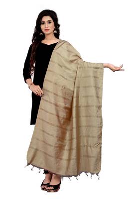 Beige Cotton Zari Woven Dupatta With Tussels 1
