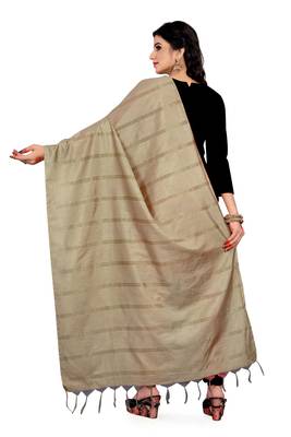 Beige Cotton Zari Woven Dupatta With Tussels 2