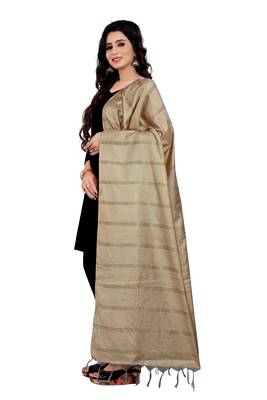 Beige Cotton Zari Woven Dupatta With Tussels 3