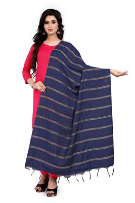 Blue Cotton Zari Woven Dupatta With Tussels 1