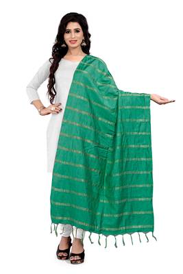 Green Cotton Zari Woven Dupatta With Tussels 1