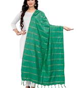 Green Cotton Zari Woven Dupatta With Tussels